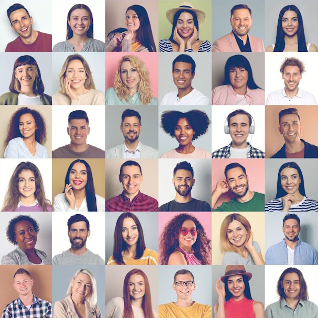 volti di giovani adulti diversi tra loro, rappresentativi di una comunità internazionale